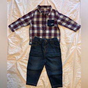 Next Baby Plaid Shirt and Jeans Set - Red and Blue